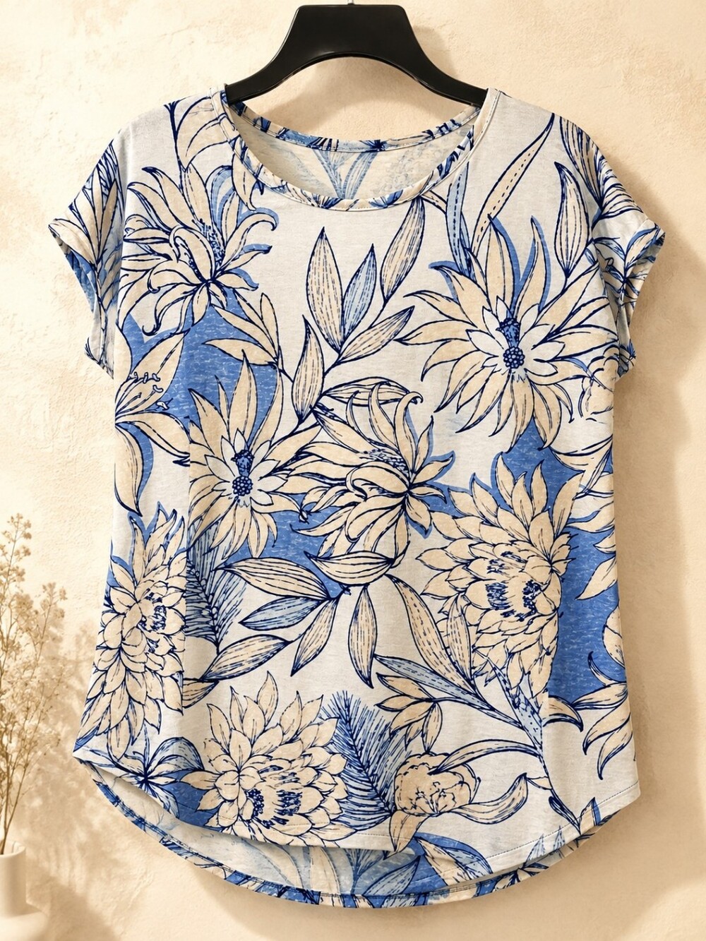 Floral Blue & Cream Women’s Short Sleeve Top
